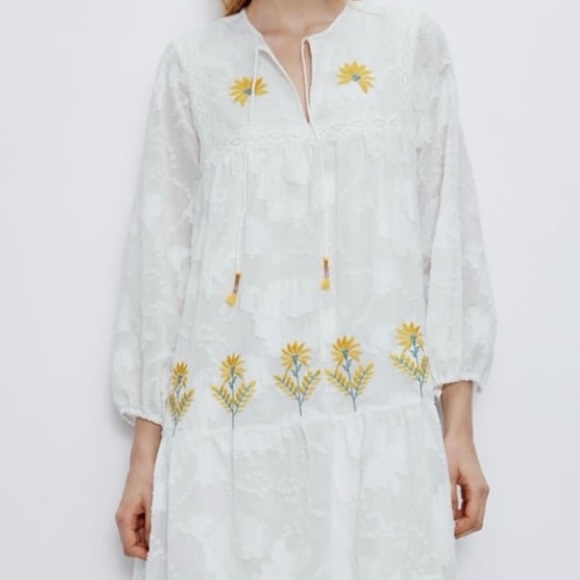 Zara White Embroidered Maxi Dress S - Picture 5 of 12